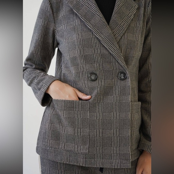 Mystree Houndstooth Plaid Knit Blazer Grey NWT - Picture 2 of 8